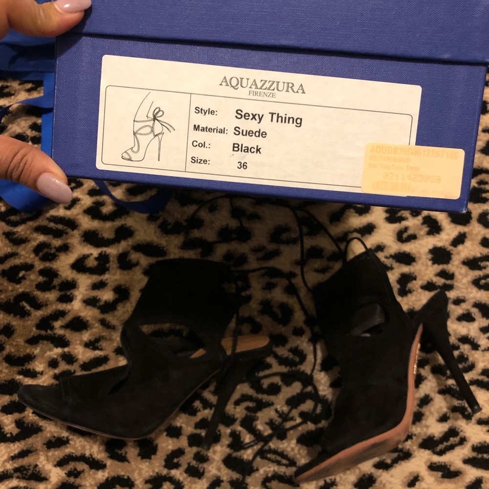 Aquazzura Black Suede Lace-Up Peep-Toe Sandals - Picture 3 of 8